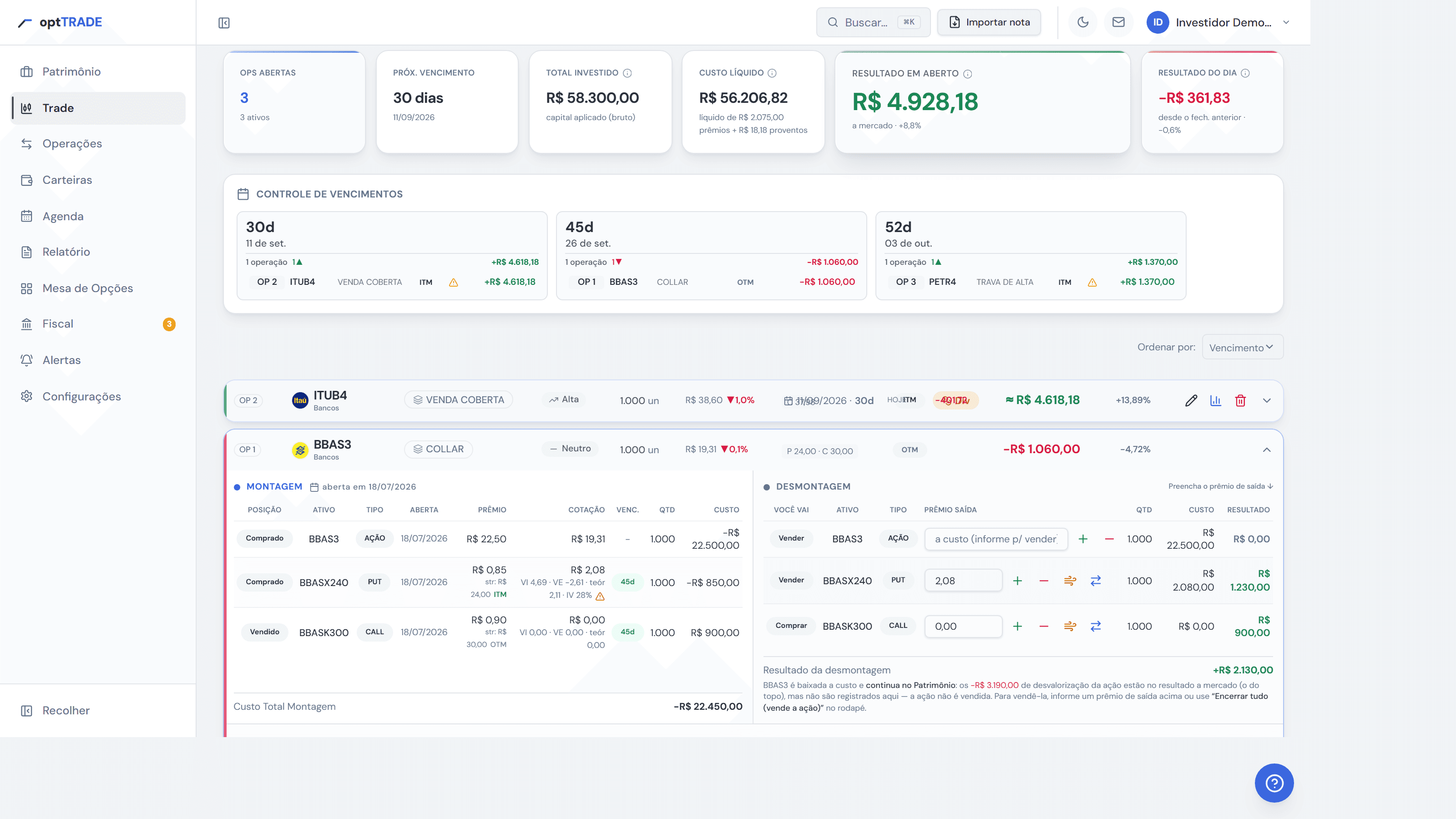 Trade de derivativos · optTRADE